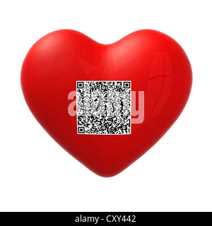 Coeur rouge avec qr code, 3d illustration Banque D'Images