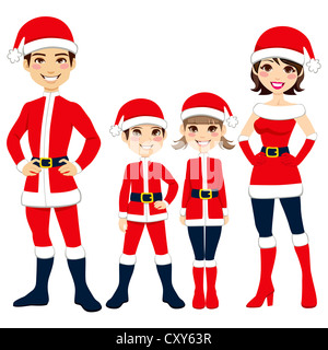 Illustration de famille heureuse célébration de Noël au Père Noël costume vêtements Banque D'Images