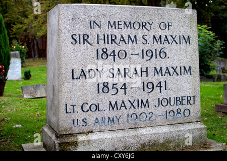 Hiram Maxim pierre tombale, West Norwood Cemetery, Londres, UK Banque D'Images