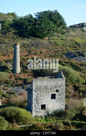 L'ancienne mine d'étain Blue Hills près de St.Agnes à Cornwall, England, UK Banque D'Images