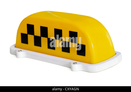 Le toit en plastique jaune taxi signs isolated on white Banque D'Images