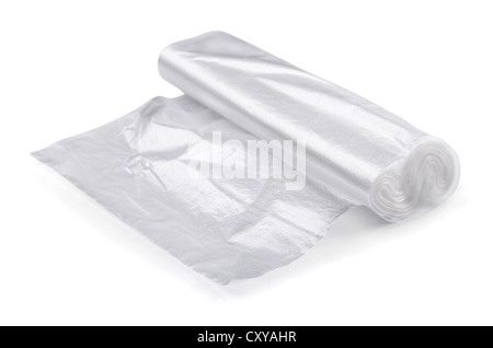 Rouleau de sacs en plastique d'emballage transparent isolated on white Banque D'Images