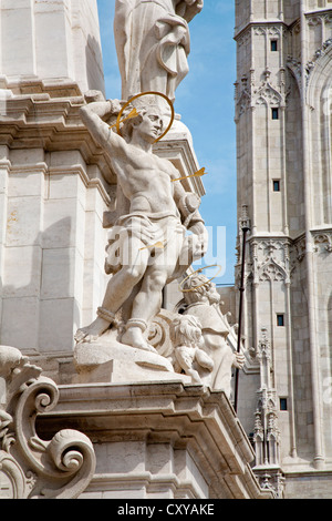 St. Sebastien - Détail de la colonne baroque de la Trinité à Budapest Banque D'Images