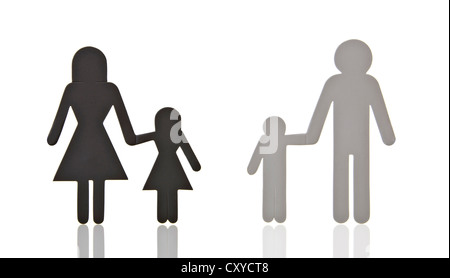 Pictogramme d'une famille, séparés, image symbolique de divorce Banque D'Images