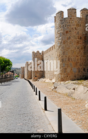 Street, remparts, Avila, Castille-Leon, Espagne, Europe, PublicGround Banque D'Images