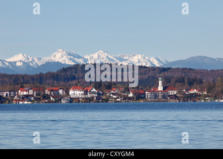 Sindelfingen, Le Lac de Starnberg, Fuenfseenland, cinq Lakes District, avec l'Alpes d'Ammergau, à l'arrière, la Haute-Bavière, Bavière Banque D'Images