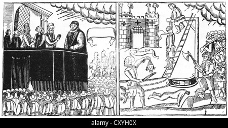 La restauration de la monarchie anglaise en 1660 dix de ceux qui ont autorisé l'exécution de Charles I furent eux-mêmes exécutés. Banque D'Images