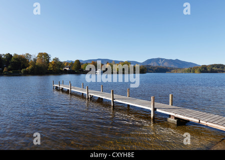 Le lac Staffelsee, jetée à Seehausen, terres, région Blaues Haute-bavière, Bavaria, PublicGround Banque D'Images