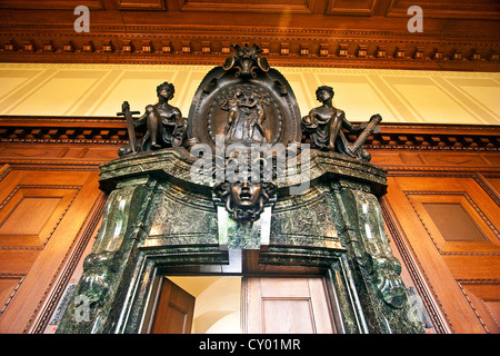 Nuremberg, Allemagne, porte d'entrée à la salle d'audience 600, l'emplacement de l'Nazi de Nuremberg Trials, 1945-1946. Banque D'Images
