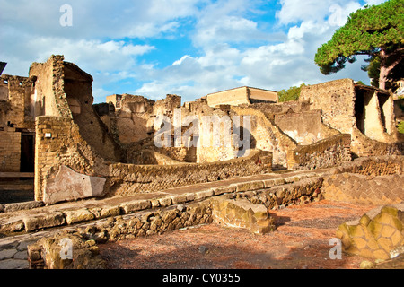 Une vue sur le site archéologique d'Herculanum, ruines d'Herculanum, près de Naples, Campanie, Italie Banque D'Images