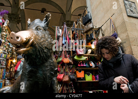 Le Porcellino, Loggia del Mercato Nuovo ou Loggia del Porcellino, Firenze, UNESCO World Heritage Site, Toscane, Italie Banque D'Images