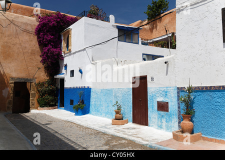 Maisons bleu dans la vieille ville de Rabat, Rabat-Salé-Zemmour-Zaër, Maroc, Afrique du Nord, Maghreb, Afrique Banque D'Images