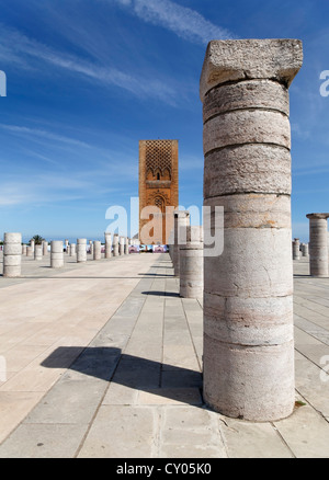 Tour Hassan à Rabat, Rabat-Salé-Zemmour-Zaër, Maroc, Maghreb, Afrique Banque D'Images