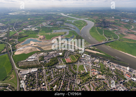 Vue aérienne, de la rivière Lippe, reconstruction de l'embouchure de la rivière Lippe, Stadthafen Harbour à Wesel Banque D'Images