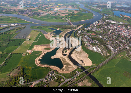 Vue aérienne, de la rivière Lippe, reconstruction de l'embouchure de la rivière Lippe, Stadthafen Harbour à Wesel Banque D'Images