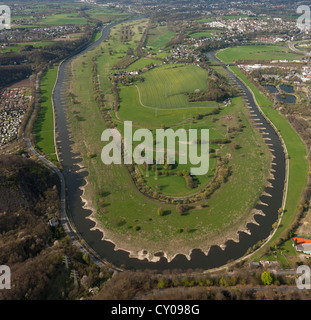 Vue aérienne, boucle de la rivière Ruhr, épis, Ruhraue réserve naturelle, Hattingen, Ruhr, Rhénanie du Nord-Westphalie Banque D'Images