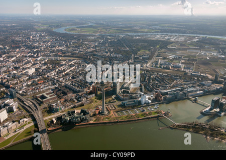Vue aérienne de l'état, le Parlement et la tour de télévision, Stadttor office tower, Düsseldorf, Rhénanie Banque D'Images