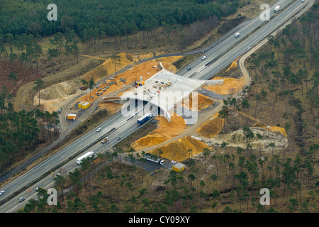 Vue aérienne du pont de jeu, en construction sur l'A31 entre Isselburg et Duelmen, Muenster, Rhénanie du Nord-Westphalie Banque D'Images