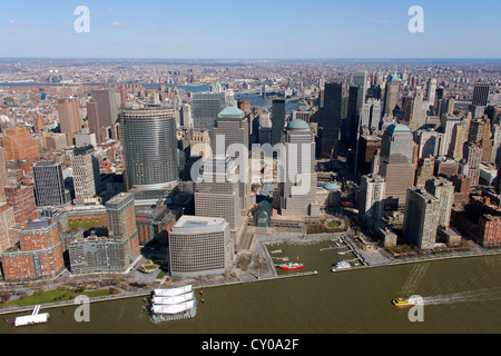 Vue aérienne, vol touristique, Ground Zero, le World Financial Center, North Cove Marina, Manhattan, New York City, New York Banque D'Images