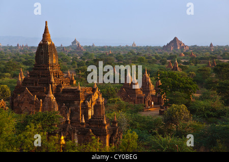 Vue sur le THAMUTI DHAMMAYANGYI et temples de la pagode DHAMMAYAZIKA - BAGAN, MYANMAR Banque D'Images