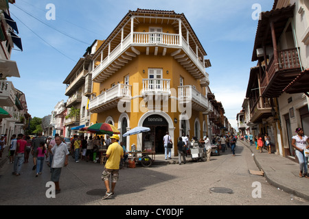 Calle Seguunda de Badillo, Barrio San Diego, vieille ville fortifiée, Ciudad Amurallada, Cartagena de Indias, Colombie Banque D'Images