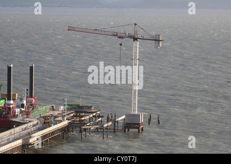 Le travail de la structure de l'édifice qui aura lieu le Mumbles Pier près de Swansea, Royaume-Uni. Banque D'Images