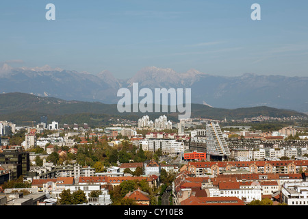 Vue aérienne de Ljubljana, du château, dans la capitale de la Slovénie Banque D'Images