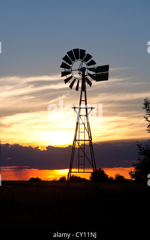 Type de l'Outback typique moulin au coucher du soleil dans la campagne ouverte près de Emerald Queensland Australie Banque D'Images