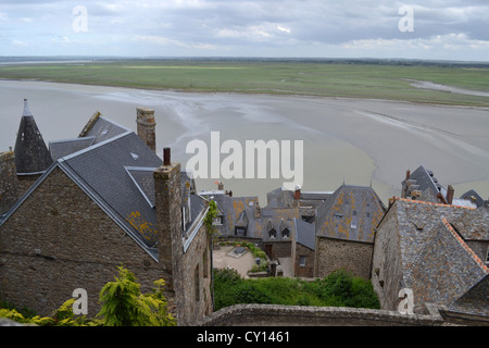 Vue du Mont-Saint-Michel, Normandie, France. Classé au Patrimoine Mondial par l'UNESCO. Banque D'Images