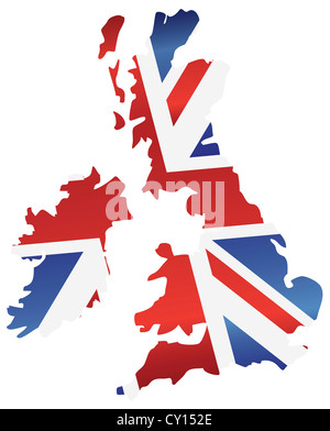 Angleterre Union Jack Flag sur carte Illustration Silhouette Banque D'Images