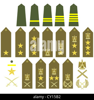 Les grades militaires, galons et insignes. Illustration sur fond blanc. Banque D'Images