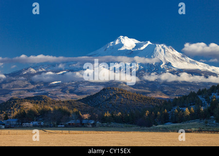 En hiver le mont Shasta, Californie, USA. Banque D'Images