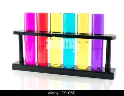 Tubes en verre en rose jaune rouge et bleu isolated on white Banque D'Images