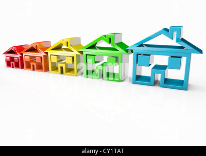 3D render of colorful house symboles représentant le marché de l'immobilier - notion de droit Banque D'Images