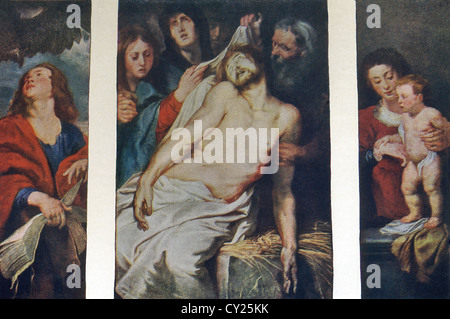 Ce triptyque, intitulée Le Christ a la paille,était la peinture en 1617-18 par Peter Paul Rubens pour la tombe d'un marchand d'Anvers. Banque D'Images