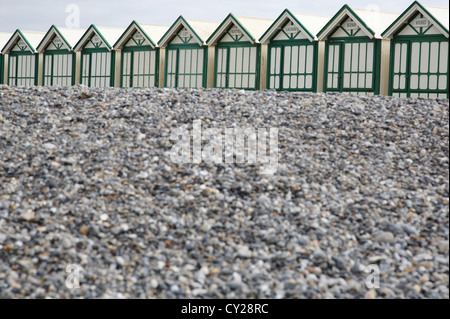 Cabines de plage, Cayeux-sur-Mer, Languedoc-Roussillon, France Banque D'Images