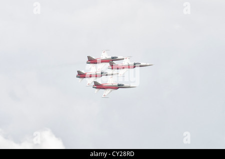 L'équipe de voltige Patrouille Suisse dans leur Northrop F-5E Tiger II, démontrer leur précision volant à l'RIAT Banque D'Images