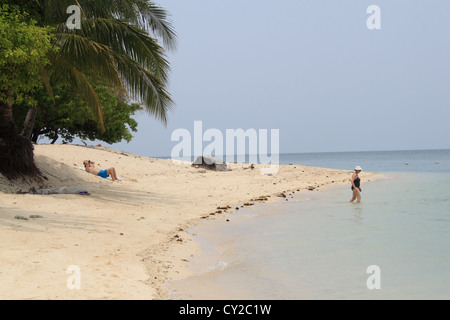 Plage sur l'île de Selingan, Parc des îles des Tortues, mer de Sulu, Sandakan district, Sabah, Bornéo, Malaisie, en Asie du sud-est Banque D'Images