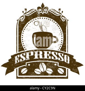 Grunge stamp with coffee cup, les haricots et le texte écrit à l'intérieur de l'espresso, vector illustration Banque D'Images