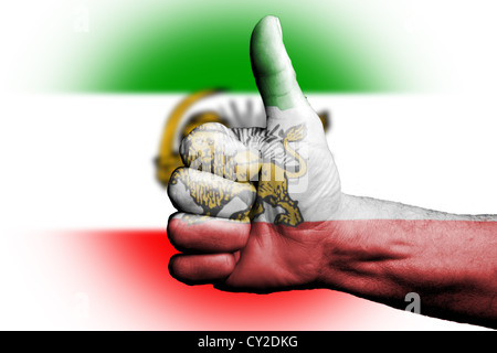 Thumbs up pour l'Iran du Shah d'Iran, métaphore sportive nous allons gagner l'emporter,vote de confiance pour le pays et les gens. Banque D'Images