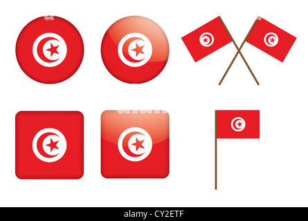 Set de badges avec le drapeau de la Tunisie Banque D'Images
