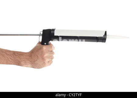L'application de silicone avec un pistolet à calfeutrer tool Banque D'Images