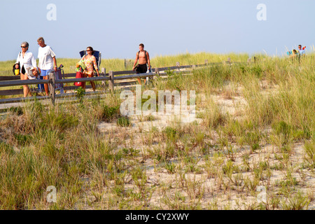 Cape Cod Massachusetts, Nauset Beach, Cape Cod National Seashore, dune, herbe, promenade, bains de soleil, homme hommes hommes, femme femmes, couple, MA120817146 Banque D'Images