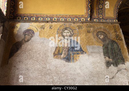 Mosaïque de Jésus, Jean le Baptiste et de la Vierge Marie dans la basilique Sainte-Sophie à Istanbul Banque D'Images