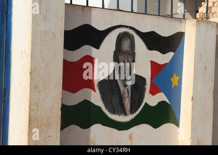 Portrait peint de John Garang (Juin 23, 1945 - Juillet 30, 2005), homme politique et leader du Soudan du Sud. Banque D'Images