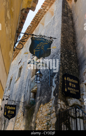 Signe pour les deux étoiles Michelin et l'hôtel La Chevre D'Or, Eze, Côte d'Azur, France. Banque D'Images