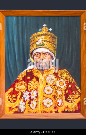 Peinture représentant l'empereur Menelik II (1844-1913), Addis-Abeba, Éthiopie Musée National Banque D'Images