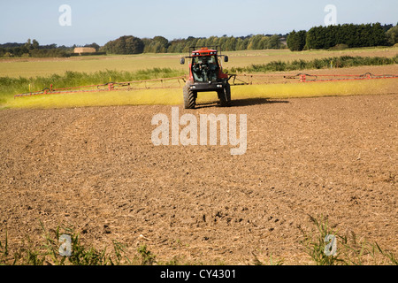 Pulvériser l'herbicide glyphosate champ arable Hollesley, Sufolk, Angleterre Banque D'Images