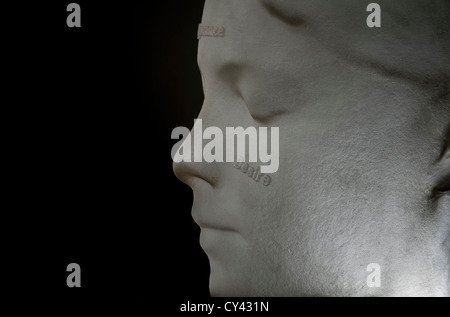 Au milieu de rêves - à partir d'une série de sculptures de têtes d'albâtre par Jaume Plensa, exposé au Yorkshire Sculpture Park Banque D'Images