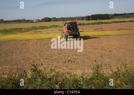 Pulvériser l'herbicide glyphosate champ arable Hollesley, Sufolk, Angleterre Banque D'Images